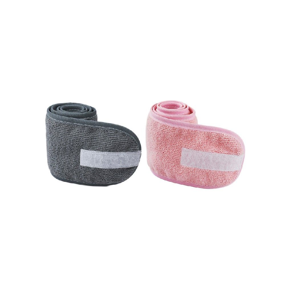 2pcs Spa Headband Hair Wrap Adjustable Face Wash Head Wrap Towel -Gray and Pink