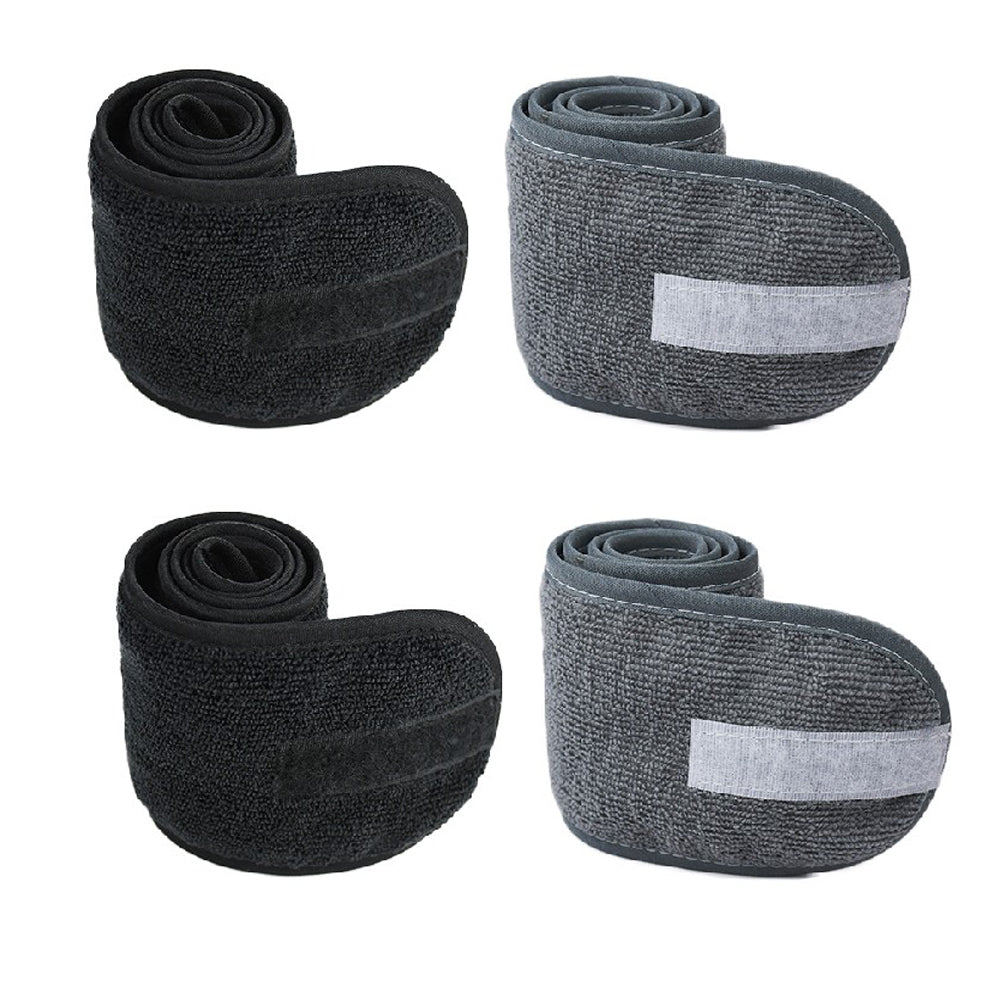 4pcs Spa Headband Hair Wrap Adjustable Face Wash Head Wrap Towel -Black and Gray