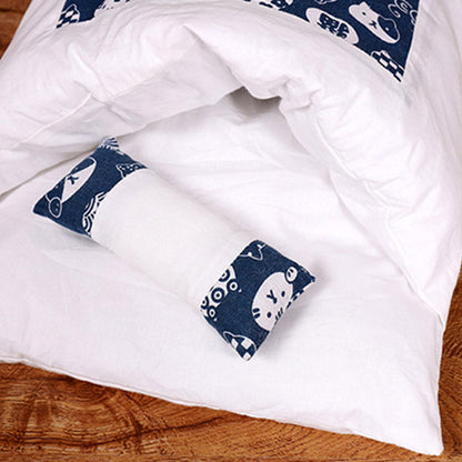 Japanese-Style Cat Bed Sleeping Bag with Pillow Navy-L