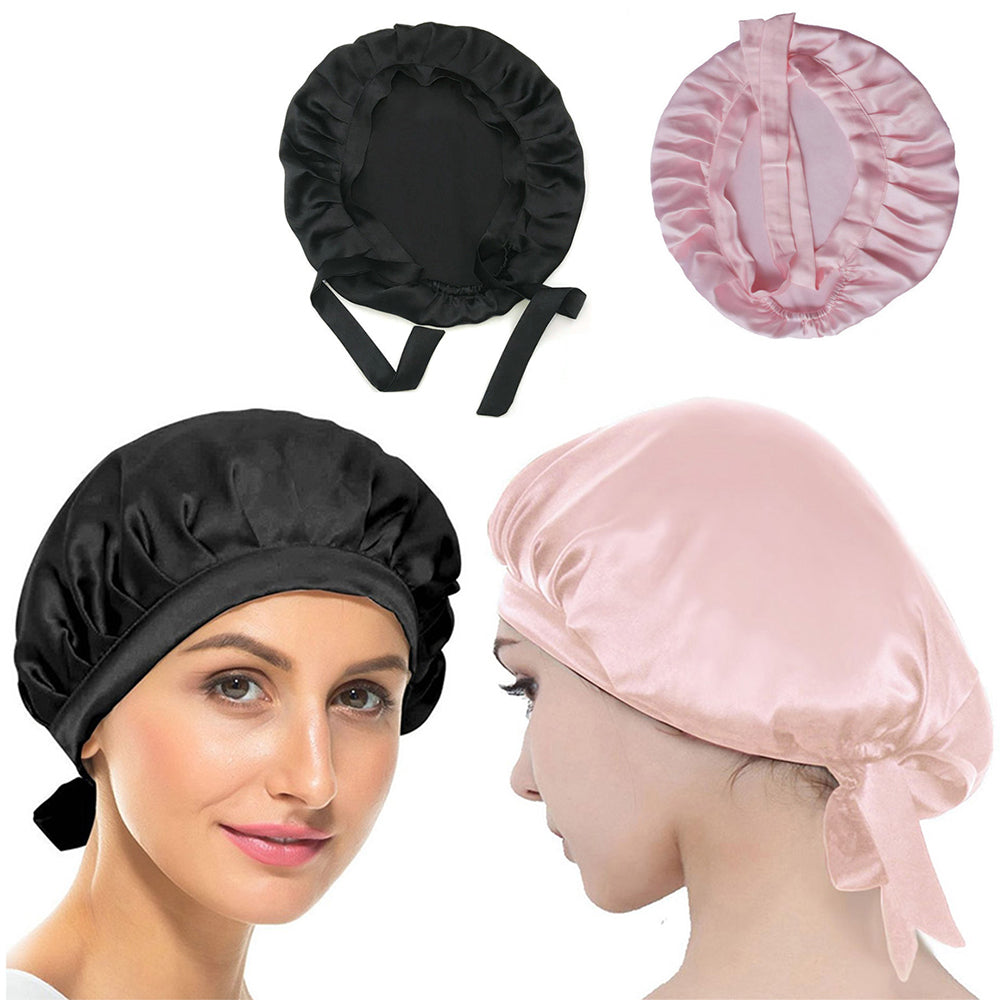 2 X Black and Pink Women's Mulberry Silk Turbans