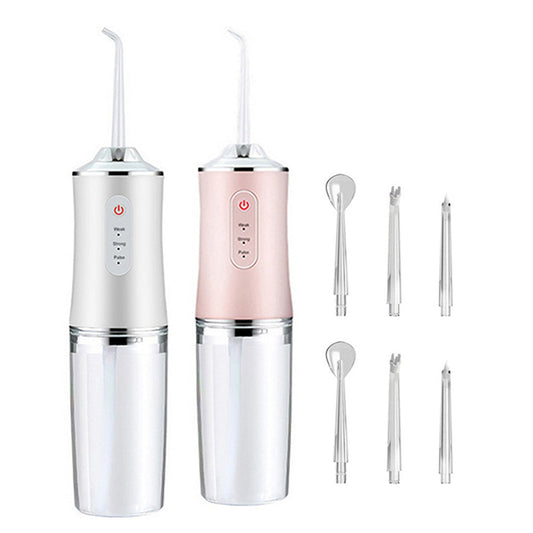 2X Electric Cordless Water Flosser with Four Nozzles White and Pink