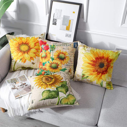 4Pcs Sunflower Yellow Cushion Covers Pillow Cases