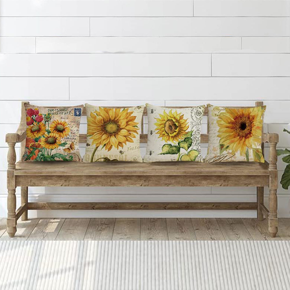 4Pcs Sunflower Yellow Cushion Covers Pillow Cases