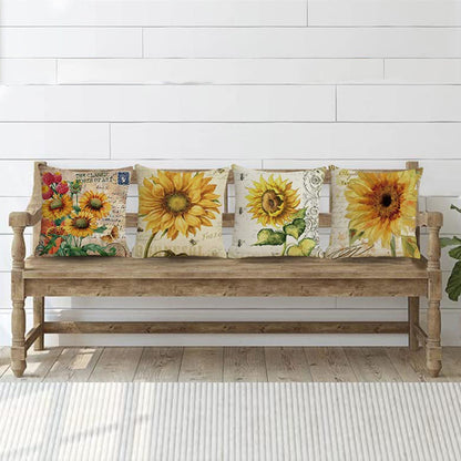 4Pcs Sunflower Yellow Cushion Covers Pillow Cases