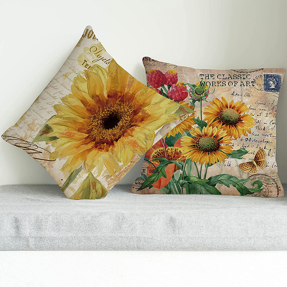 4Pcs Sunflower Yellow Cushion Covers Pillow Cases