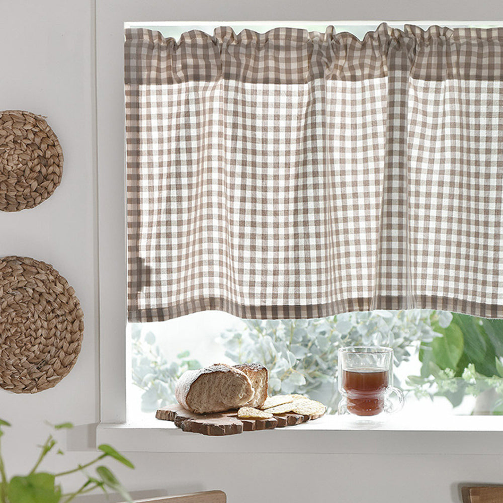 Coffee 106x45cm Plaid Window Treatment Decor Curtain