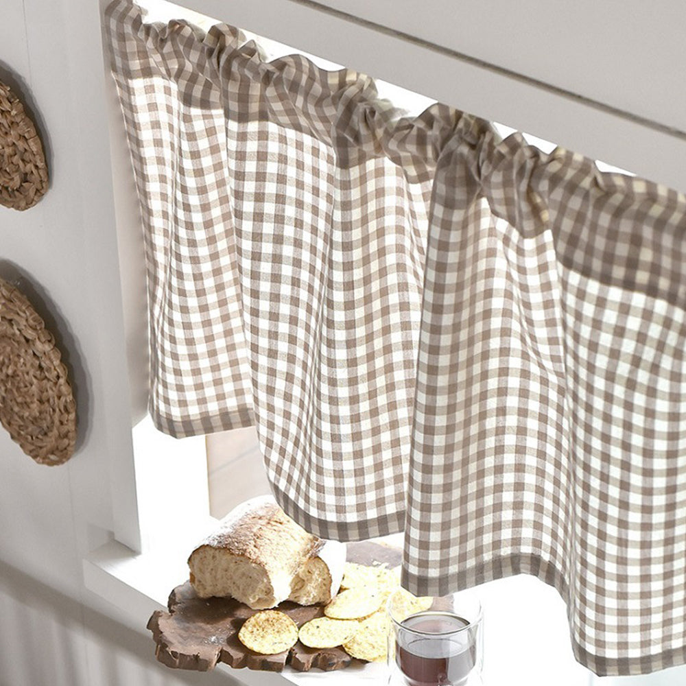 Coffee 106x45cm Plaid Window Treatment Decor Curtain