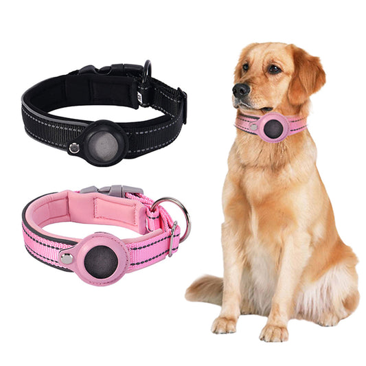 2 X Protective Case Pet Collar Cat Collar Dog Collar for AirTag Black Pink L