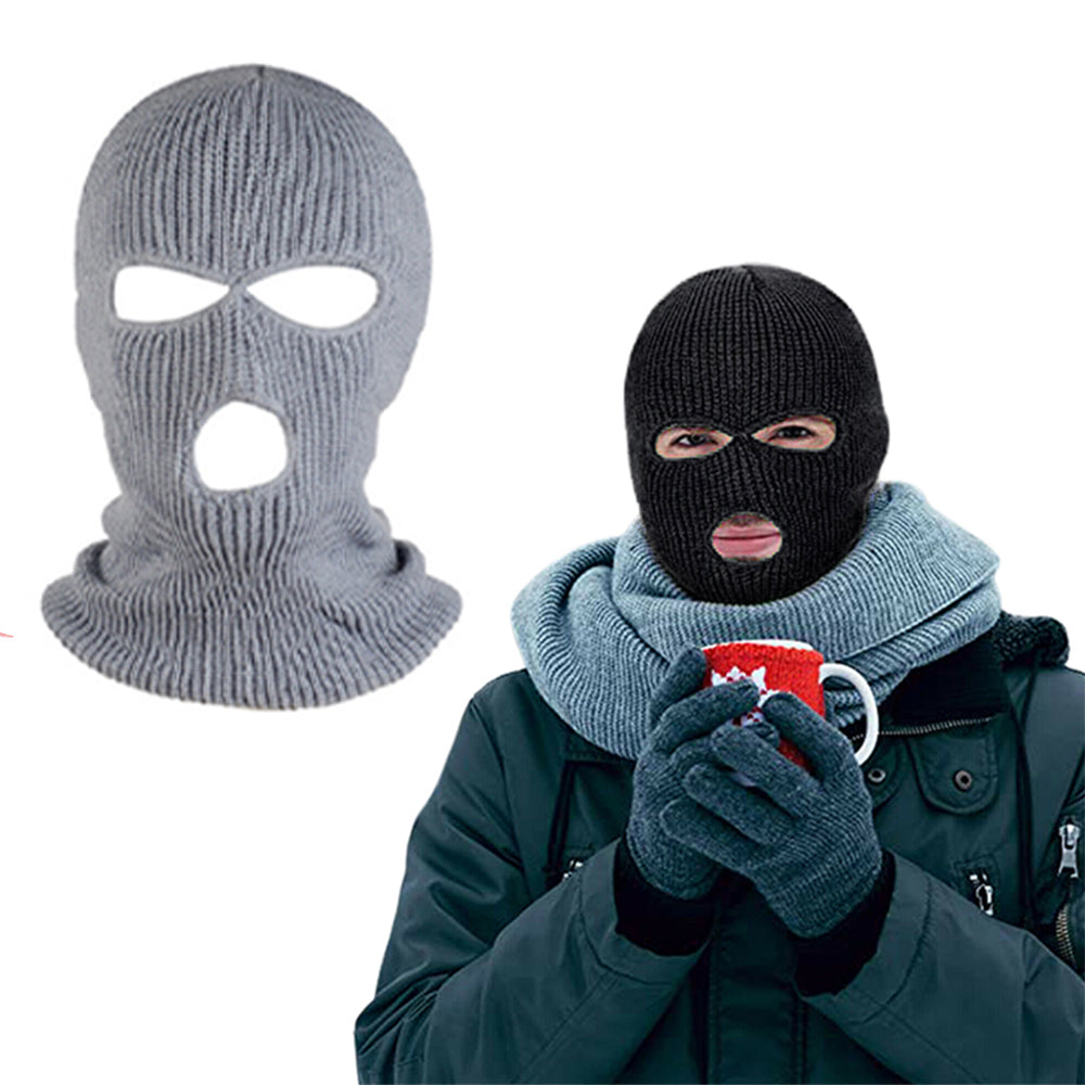2Pcs Knitted Full Face Ski Mask Black and Grey