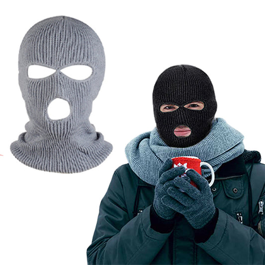 2Pcs Knitted Full Face Ski Mask Black and Grey