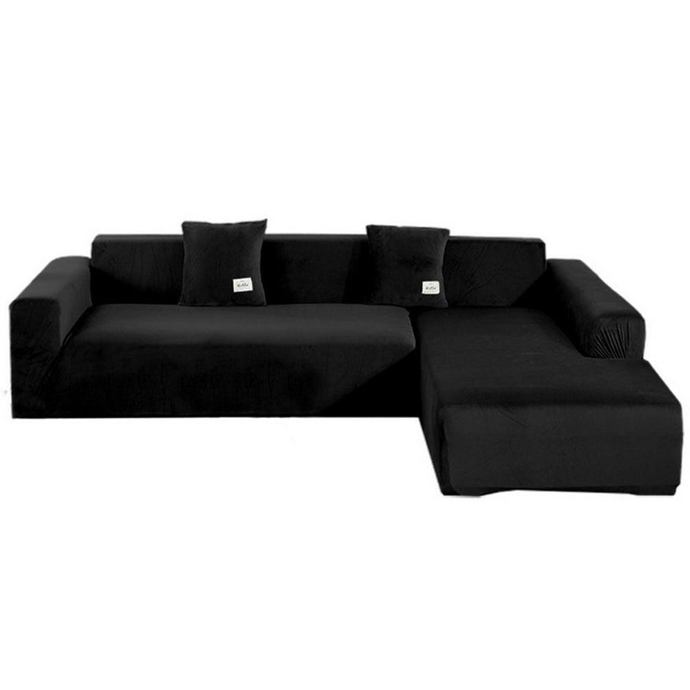 Sofa Cover Couch Slipcover Fleece Stretch Sofa Protector-Black