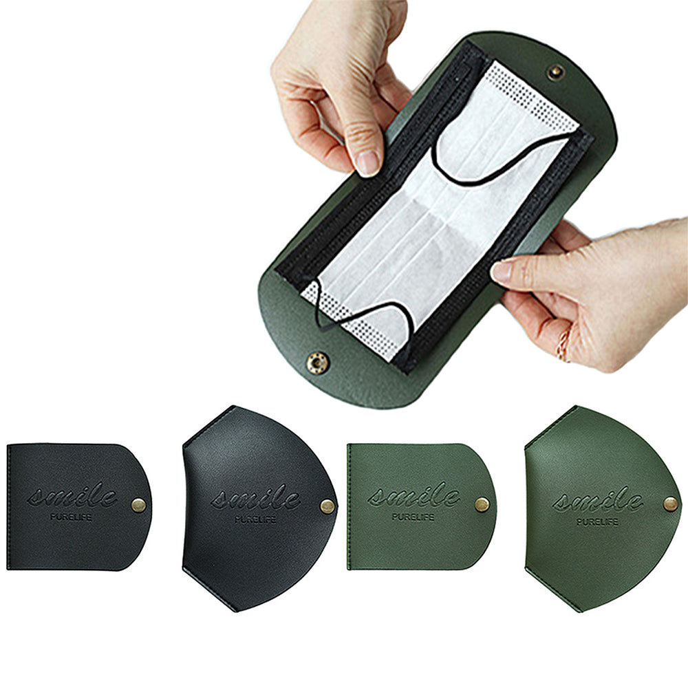4Pcs PU Leather Snap Button Mask Storage Bag Black and Green