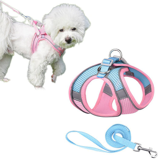 Reflective Pet Harness Leash Set Pink