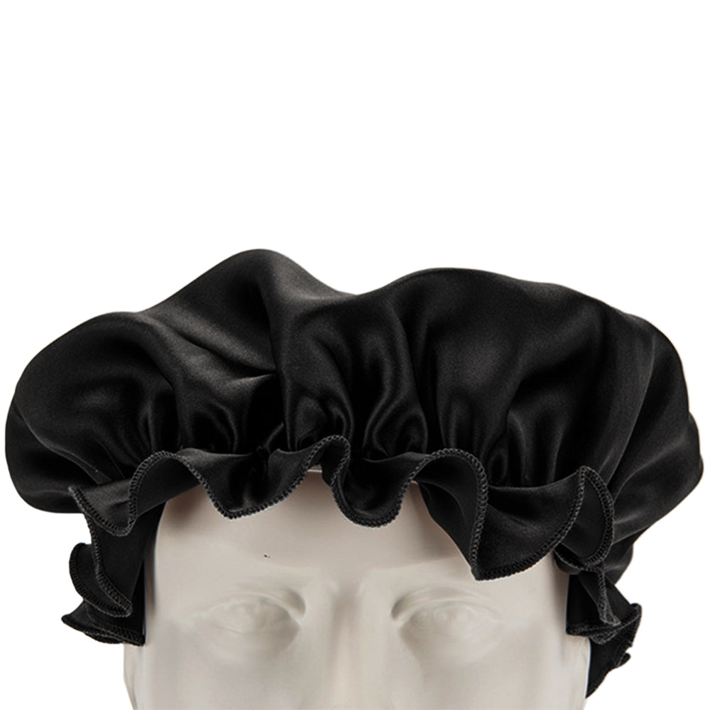 Soft Breathable 100% Mulberry Silk Sleep Night Cap Good for Your Hair Care - Black