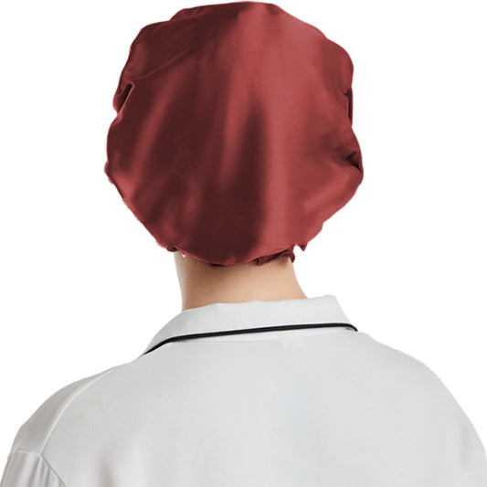 Soft Breathable 100% Mulberry Silk Sleep Night Cap Good for Your Hair Care -Wine Red