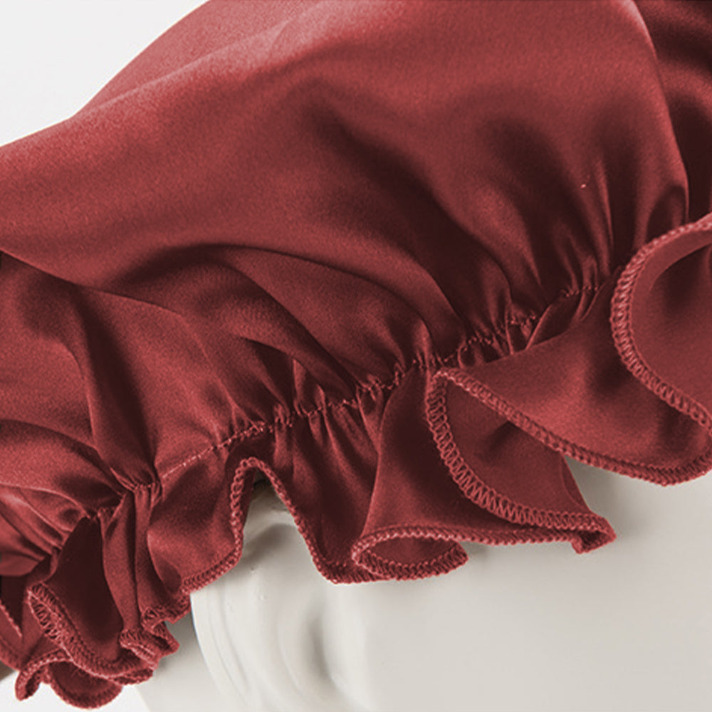 Soft Breathable 100% Mulberry Silk Sleep Night Cap Good for Your Hair Care -Wine Red