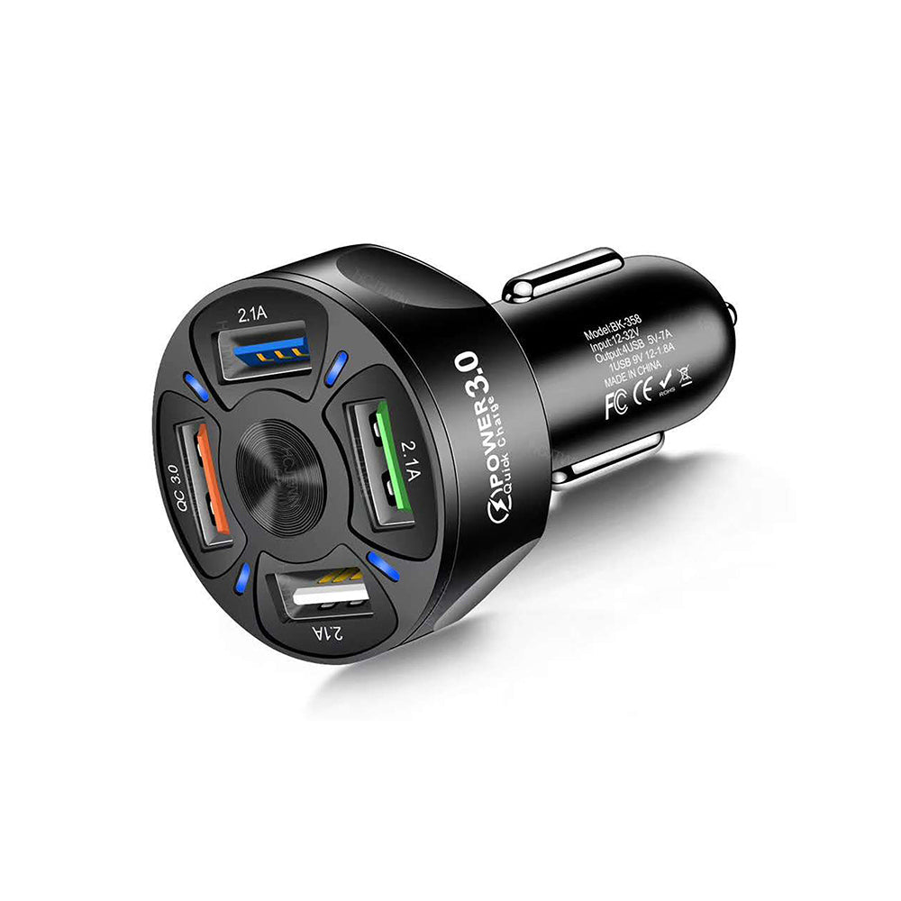 2 X Fast Charging Car Charger 4 USB Ports Black White