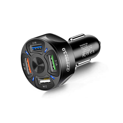 2 X Fast Charging Car Charger 4 USB Ports Black White