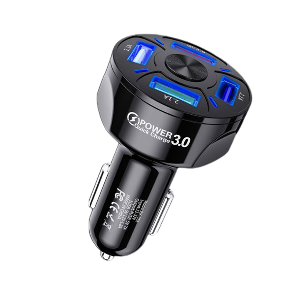 2 X Fast Charging Car Charger 4 USB Ports Black White