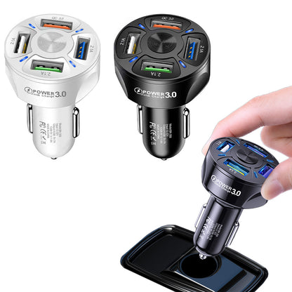 2 X Fast Charging Car Charger 4 USB Ports Black White