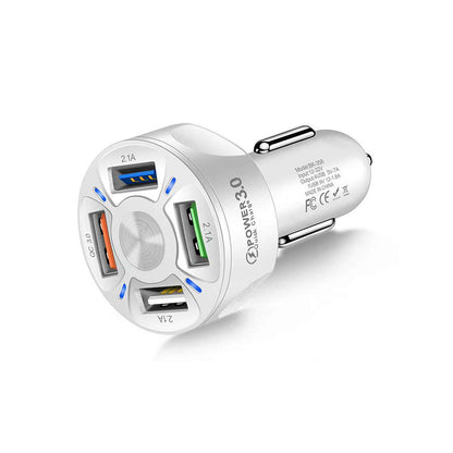 2 X Fast Charging Car Charger 4 USB Ports Black White