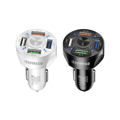 2 X Fast Charging Car Charger 4 USB Ports Black White