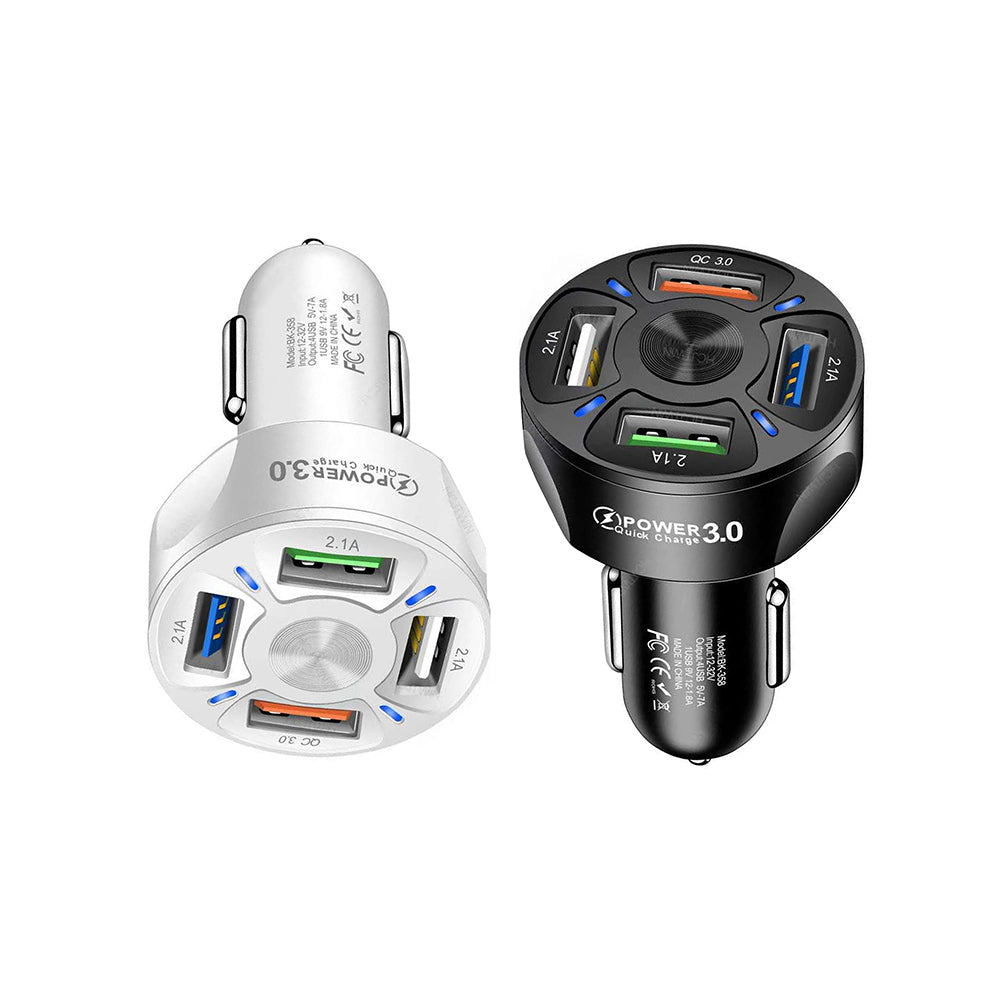 2 X Fast Charging Car Charger 4 USB Ports Black White