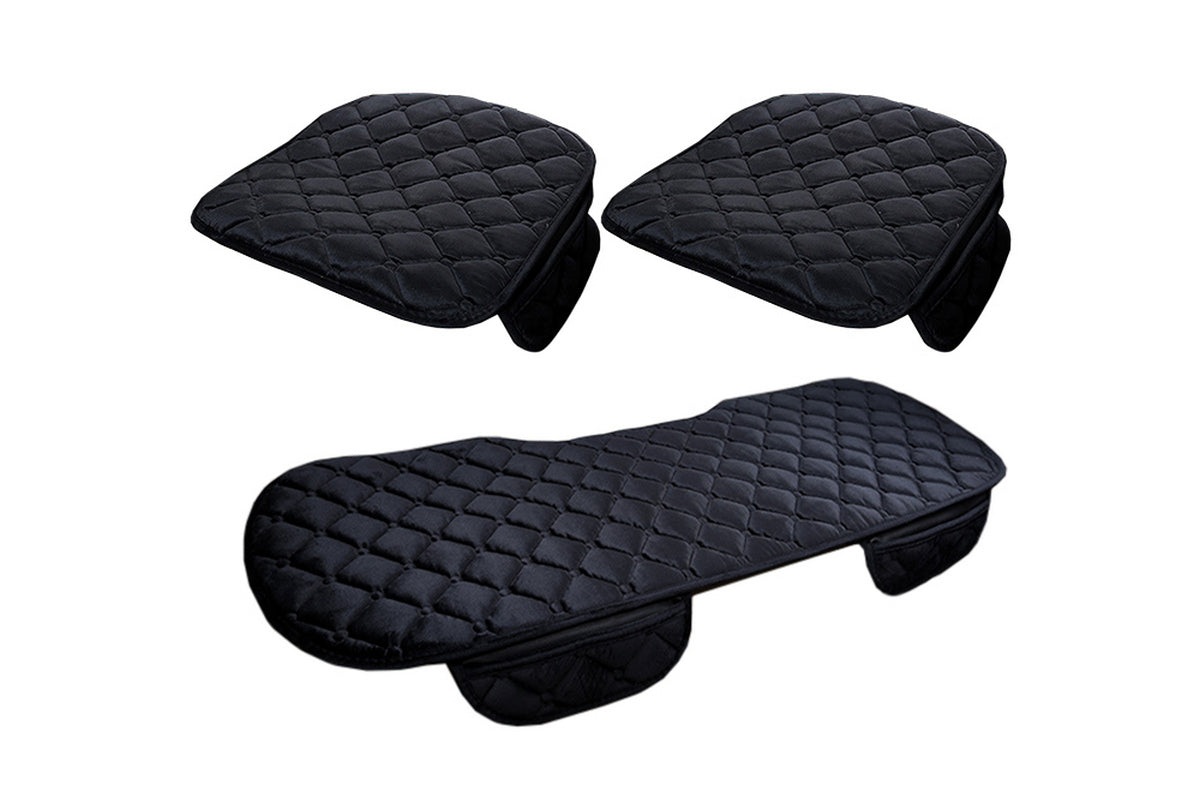 Car Seat Cushion Winter Short Plush Three-Piece for Warmth Non-Slip-Black