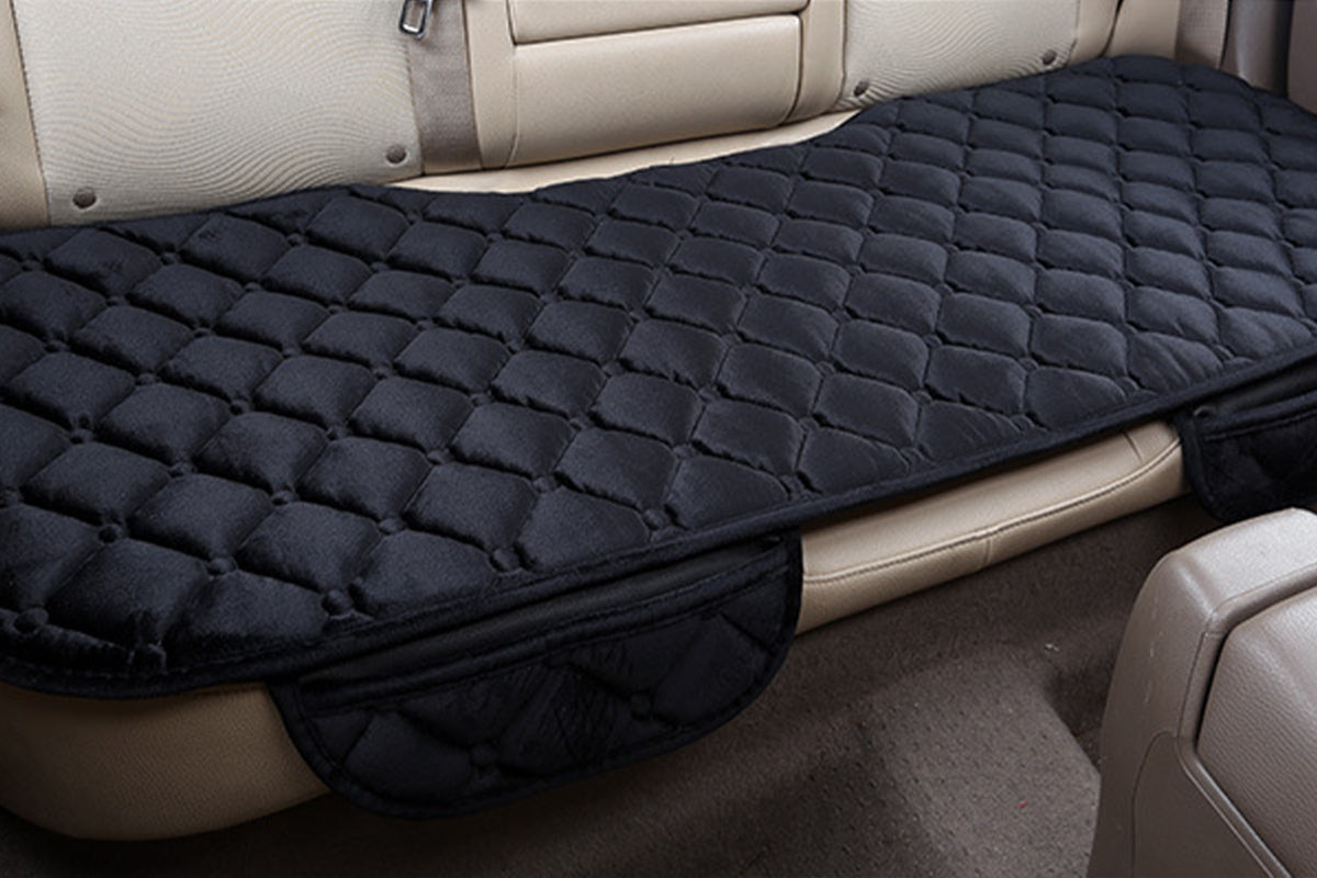 Car Seat Cushion Winter Short Plush Three-Piece for Warmth Non-Slip-Black