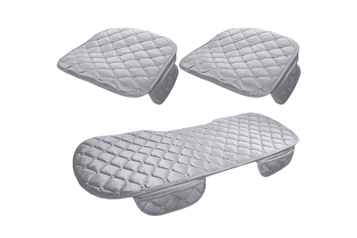 Car Seat Cushion Winter Short Plush Three-Piece for Warmth Non-Slip-Gray