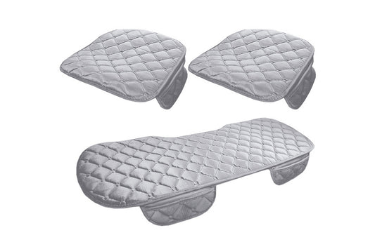Car Seat Cushion Winter Short Plush Three-Piece for Warmth Non-Slip-Gray