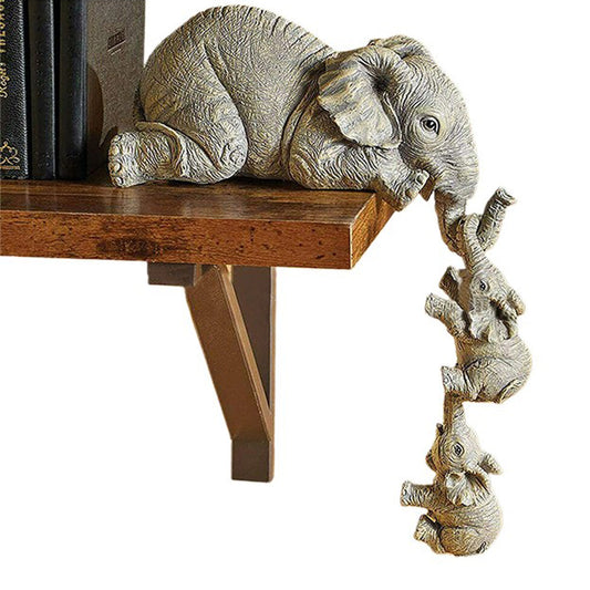 3Pcs Cute Elephant Mother Child Figurine Home Tabletop Animal Statue Decoration Gift