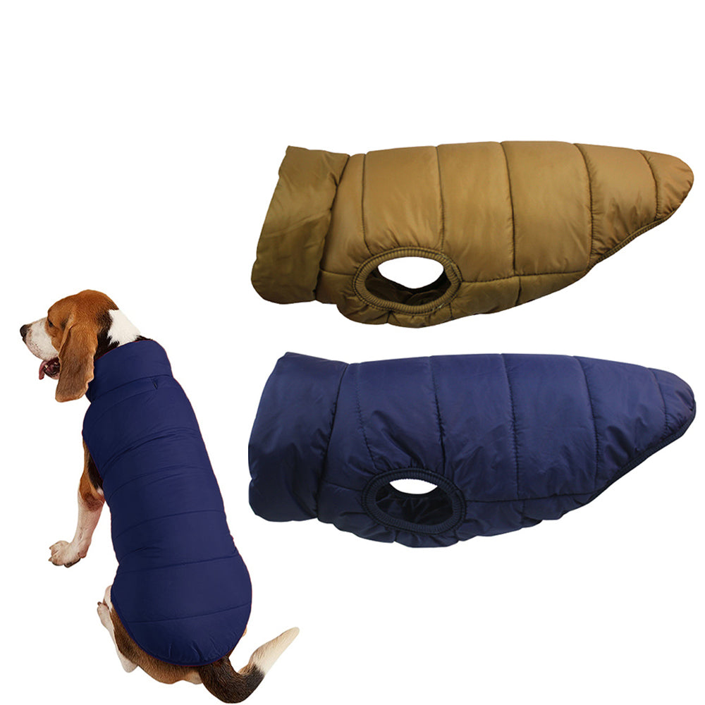 2Pcs Warm Dog Jacket Cold Weather Coat Warm Doggie Clothes Waterproof Dog Vest-Navy And Coffee