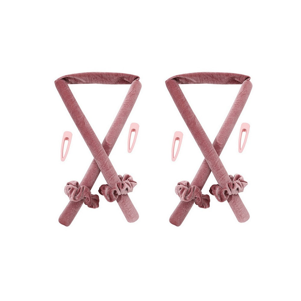 2pcs Heatless Hair Curler No Heat Rod Headband for Long Hair -Pink