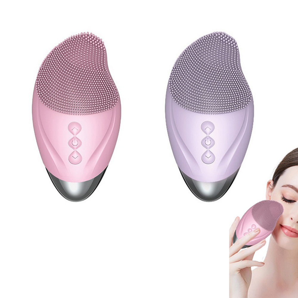 2pcs Facial Cleansing Brush Electric Soft Silicone Face Brush for Exfoliation Cleansing Massaging-Pink and Purple