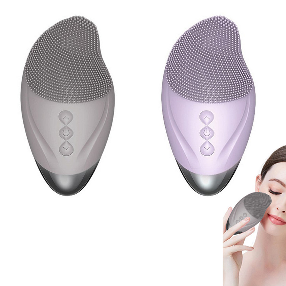 2pcs Facial Cleansing Brush Electric Soft Silicone Face Brush for Exfoliation Cleansing Massaging-Purple and Grey