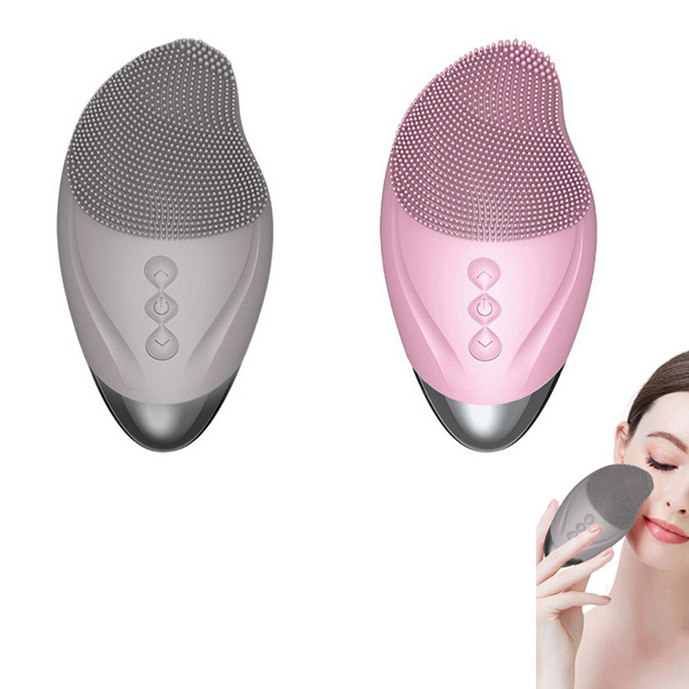 2pcs Facial Cleansing Brush Electric Soft Silicone Face Brush for Exfoliation Cleansing Massaging-Pink and Grey
