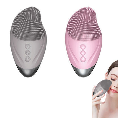 2pcs Facial Cleansing Brush Electric Soft Silicone Face Brush for Exfoliation Cleansing Massaging-Pink and Grey