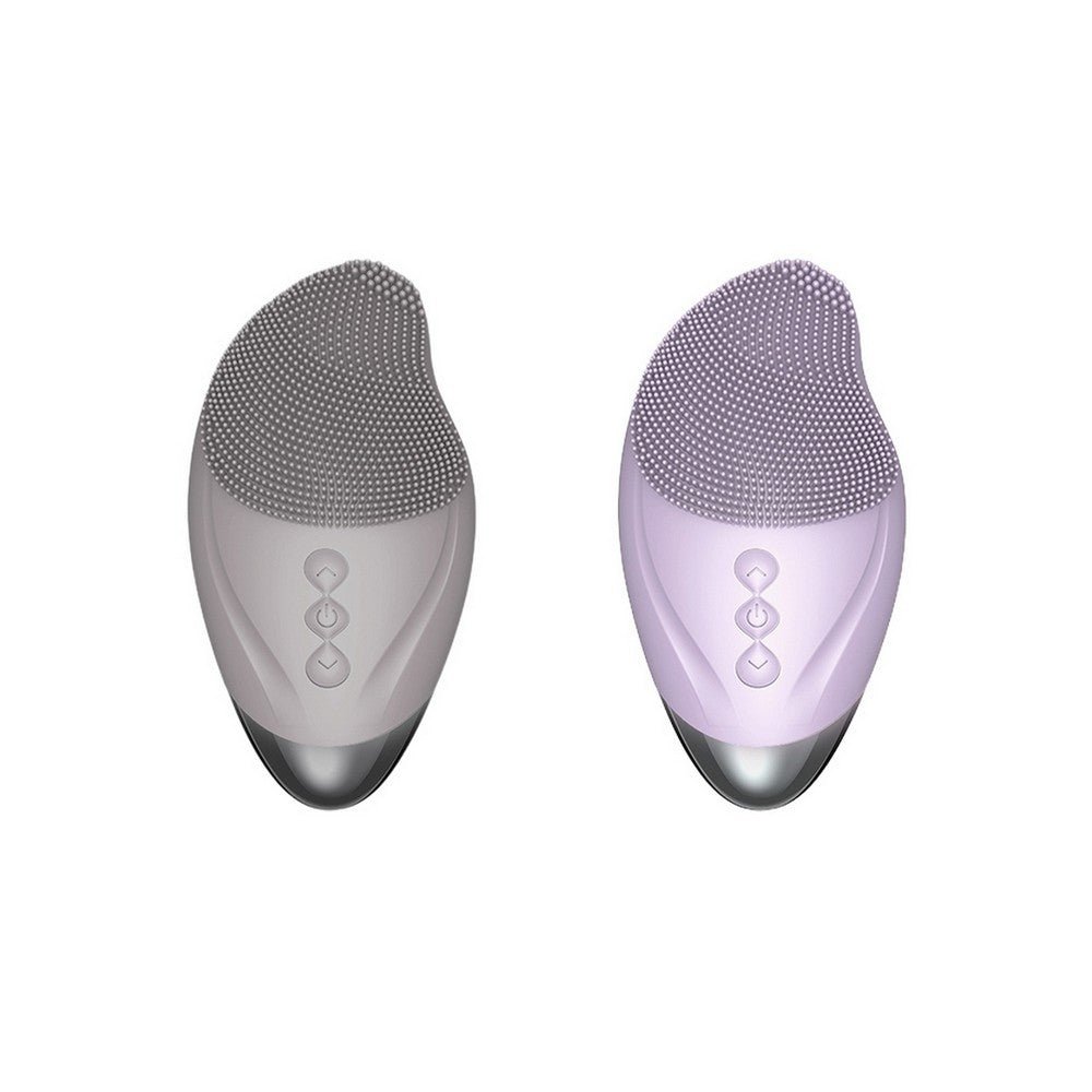 2pcs Facial Cleansing Brush Electric Soft Silicone Face Brush for Exfoliation Cleansing Massaging-Purple and Grey
