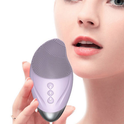 2pcs Facial Cleansing Brush Electric Soft Silicone Face Brush for Exfoliation Cleansing Massaging-Pink and Purple