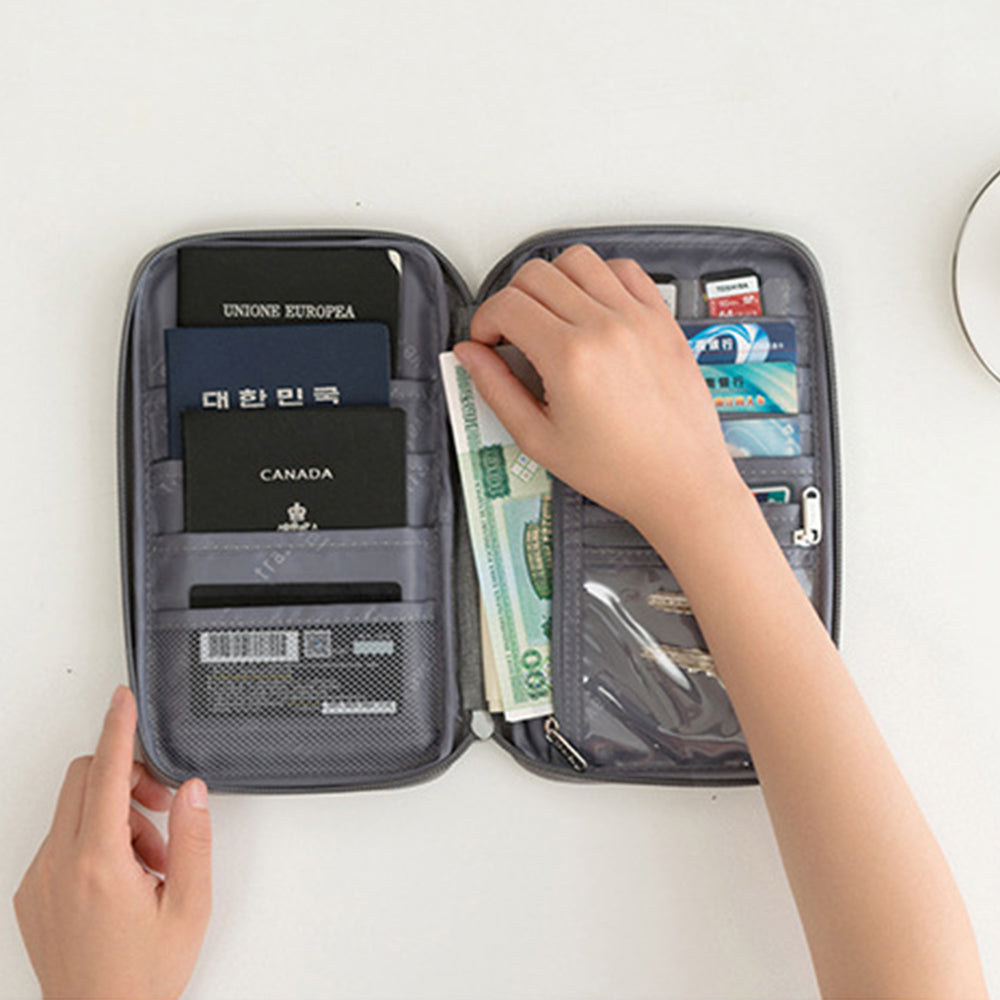 Multifunctional Travel Passport Bag Family Passport Organizer Holder Bag -Grey