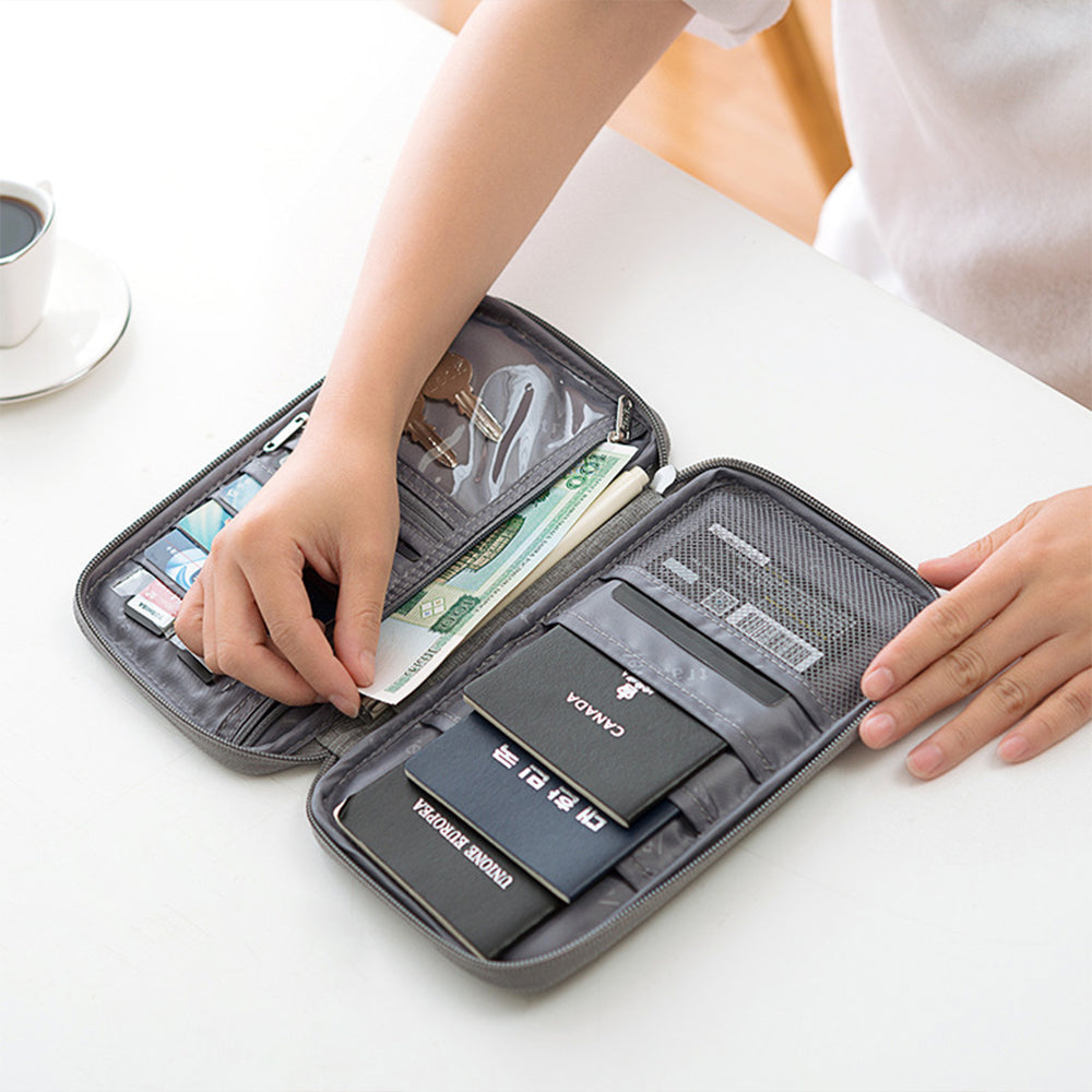 Multifunctional Travel Passport Bag Family Passport Organizer Holder Bag -Grey