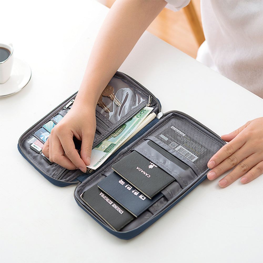Multifunctional Travel Passport Bag Family Passport Organizer Holder Bag -Navy