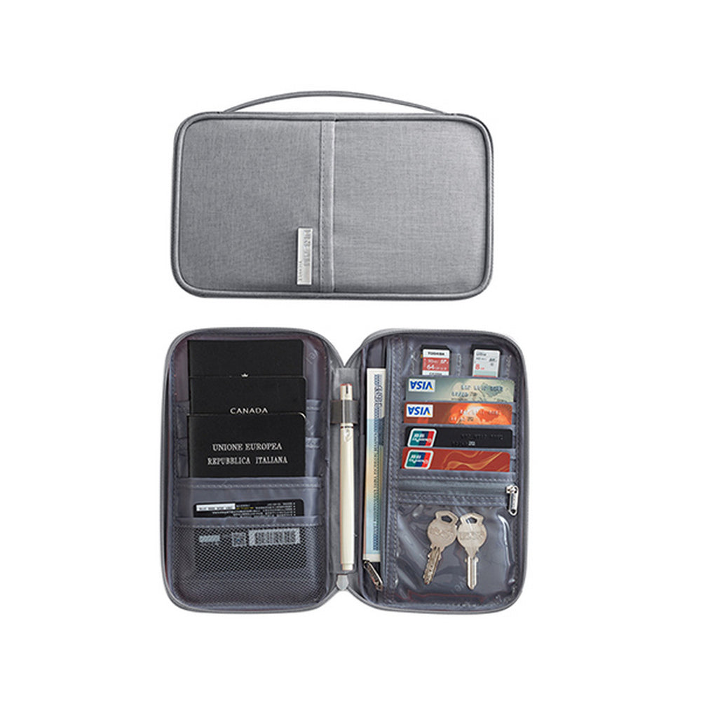 Multifunctional Travel Passport Bag Family Passport Organizer Holder Bag -Grey