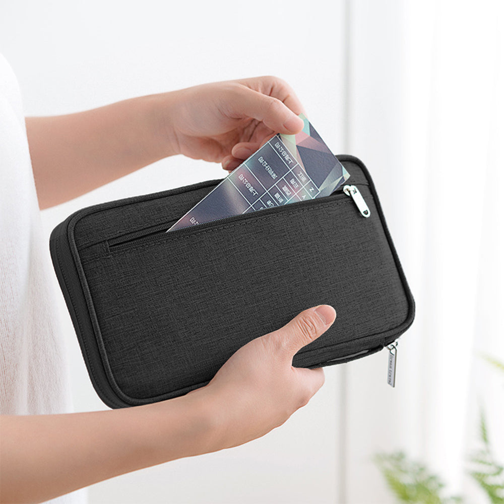 Multifunctional Travel Passport Bag Family Passport Organizer Holder Bag -Black