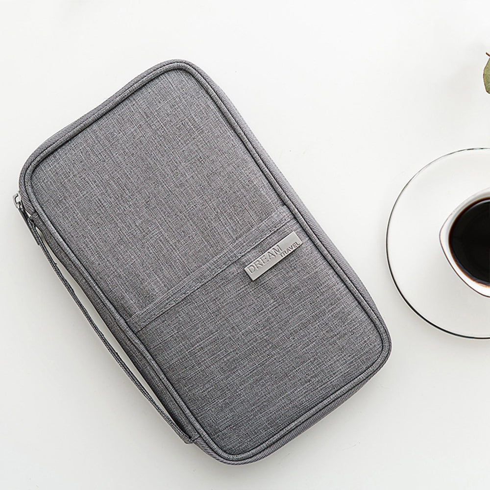 Multifunctional Travel Passport Bag Family Passport Organizer Holder Bag -Grey