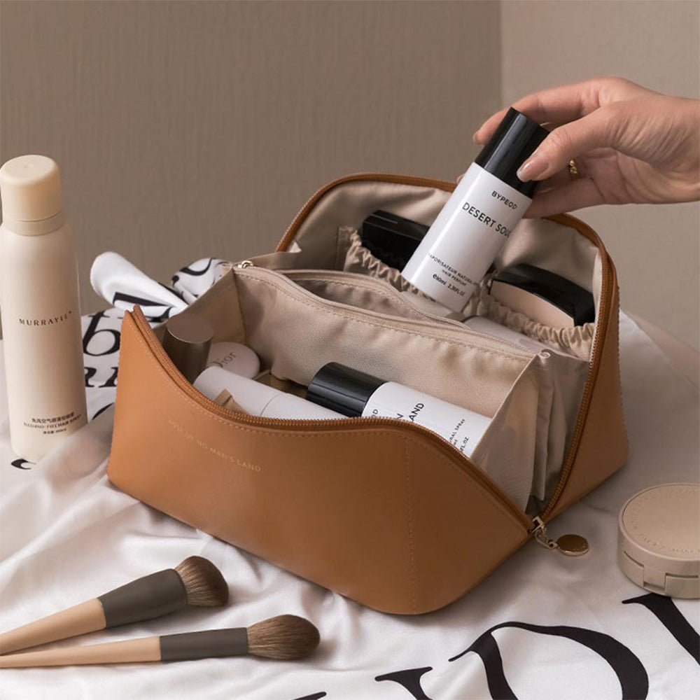 Travel Cosmetic Bag Portable Makeup Organizer Toiletry Bag For Women -Coffee