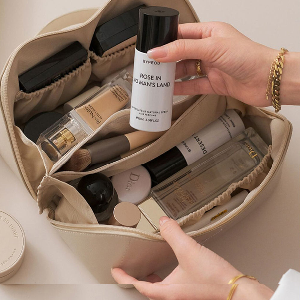 Travel Cosmetic Bag Portable Makeup Organizer Toiletry Bag For Women -Beige