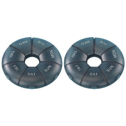 2Pcs Weekly Pill Organizer Portable Travel 7 Day Pill Case Daily Pill Box Dispenser Medicine Planner Black