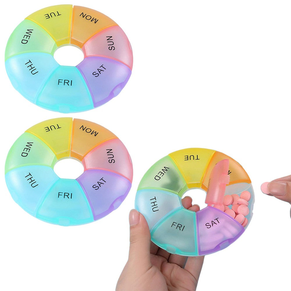 2Pcs Weekly Pill Organizer Portable Travel 7 Day Pill Case Daily Pill Box Dispenser Medicine Planner Colorful